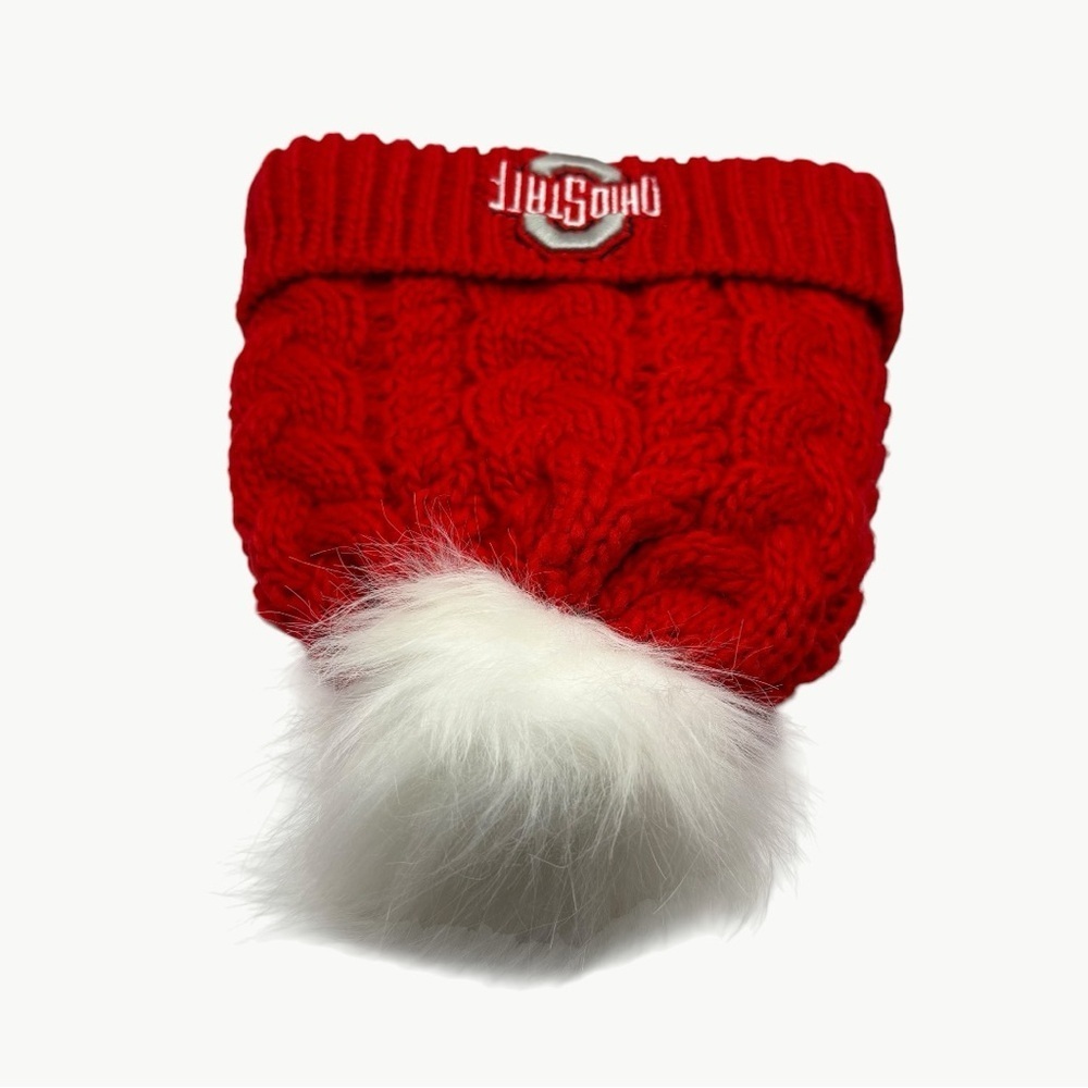 New Era Ohio State Buckeyes Pom Cable Knit Beanie Red OS Fleece Lined Hat - Picture 4 of 10